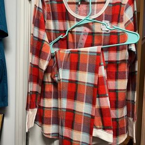 Red Plaid Thermal Top and Leggings Set